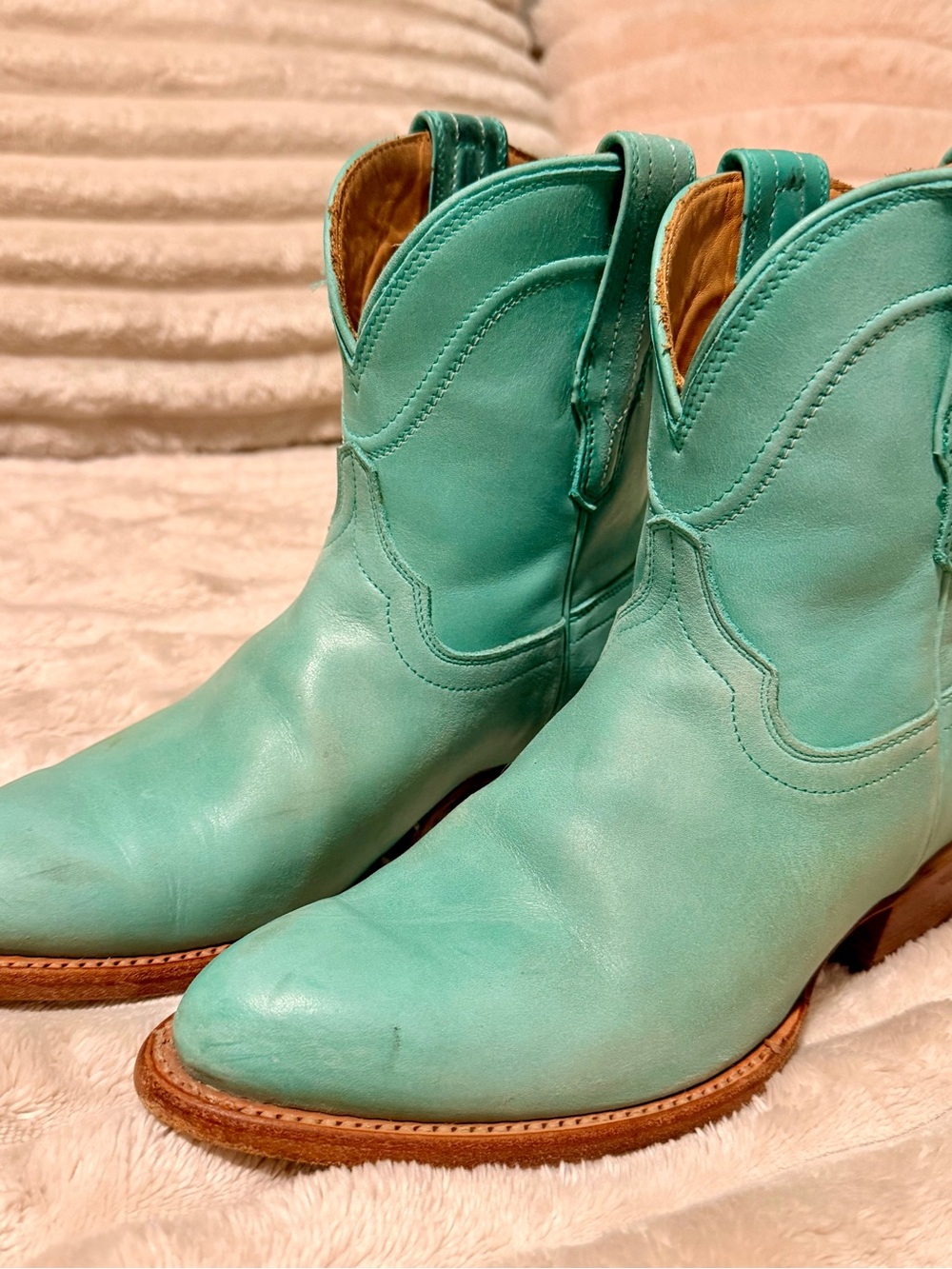 RARE Tecovas The Penny Turquoise Leather Western Boots Discontinued 6.5 - Picture 7 of 8